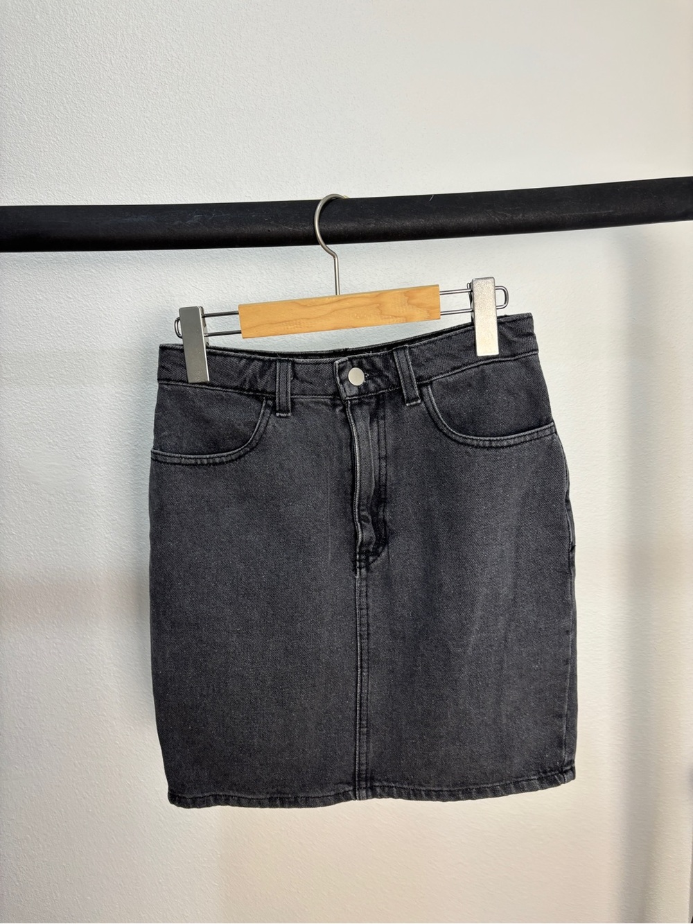 American Apparel Black Washed Denim Mini Skirt